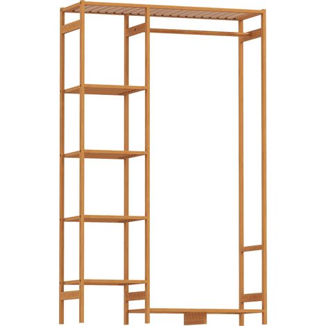 Appendiabiti 90x30x145 cm con Scaffale a 6 Livelli e Barra Attaccapanni in Bambù Legno Naturale (1/5)