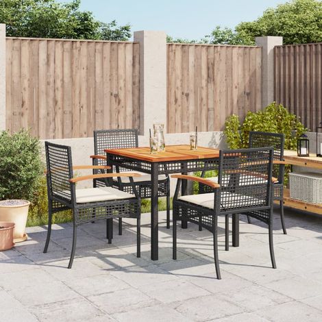 5 Piece Garden Dining Set with Cushions Black Poly Rattan vidaXL (1/5)