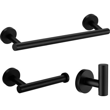 Ensemble de 3 accessoires de salle de bain, porte-serviettes mural acier inoxydable noir, installation sans perçage, pour salle de bain (1/5)
