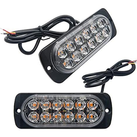 Feux latéraux ultra-minces pour voitures et camions, haute luminosité, 12 LED jaunes, feux stroboscopiques clignotants en grille, gyrophare d'urgence, feu de signalisation de danger (4 pièces) (1/3)