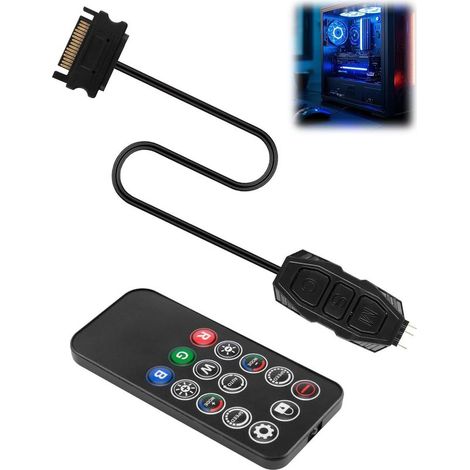3-Pin 5V RGB-Controller mit 14-Tasten-Fernbedienung, RGB-Beleuchtungsmodi, RGB-Lüftersteuerung, SATA-LED-Stromanschluss (Stecker) für PC-Gehäuselüfter, Hub (1/5)