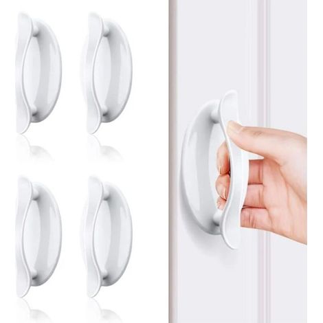 Sollbry Set mit 4 weißen selbstklebenden Türgriffen aus ABS-Kunststoff für Türen und Fenster, Schränke, Schubladen, Kommoden (1/5)