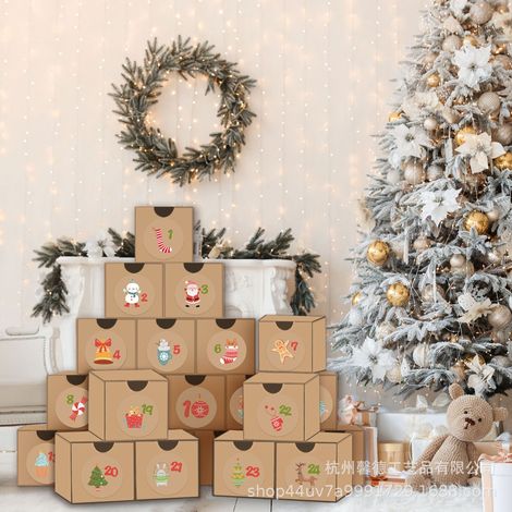 Adventskalender-Box, Geschenkbox mit 24 Adventskalendern inklusive nummerierter Aufkleber, Füllmaterial für Adventskalender, Bastelset für Weihnachtskalender (1/5)