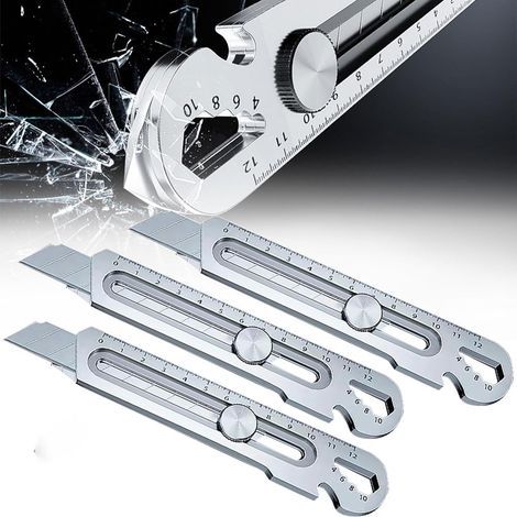 Cutter rétractable professionnel, couteau utilitaire polyvalent robuste de 18 mm, couteau utilitaire robuste en acier inoxydable pour la maison, l'école, le bureau (argent, 3 pièces) (1/5)