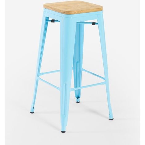 taburete alto bar cocina 78 cm industrial madera steel up wood - Azul