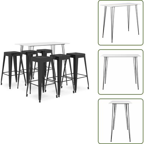 Ensemble de bar 7 pcs Blanc et noir - Ensemble De Bar - Meuble De Salle À Manger - Table De Bar - Tabouret De Bar - Mobilier Moderne (1/5)