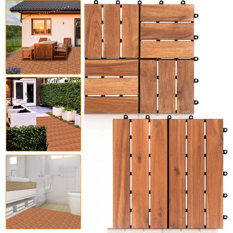 TolleTour Holzfliese Akazie 30 x 30 Klickfliesen Balkon Terrassenfliesen Holz Terrassenplatten Klicksystem Außen,wetterfest rutschfest 110x