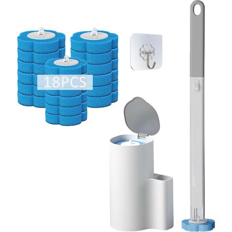 Brosse WC Jetable, avec 18 Têtes de Rechange, Gris (1/5)