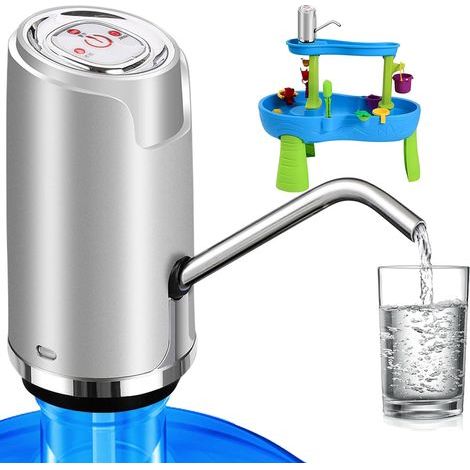 Bottled water pump, electric water dispenser, universal drinking water pump, with USB charging, silver (1/5)