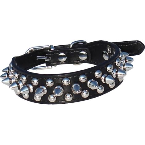 Adjustable PU Leather Dog and Puppy Collar with Rivets, Black, Small Size, Pet Collar with Ring Buckle and Elegant Design (1/5)