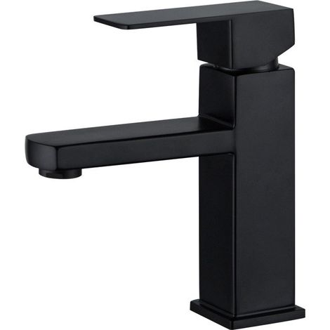 Grifo de pintura negra, grifo de agua fría y caliente, grifo cuadrado de un solo orificio para baño, grifo de acero inoxidable (1/5)