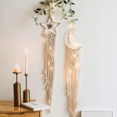 Attrape-rêves à 2 étoiles et lune, décorations de Noël, attrape-rêves bohèmes, décorations de chambre pour enfants, décorations intérieures, décorations murales, décorations de chambre (1/4)