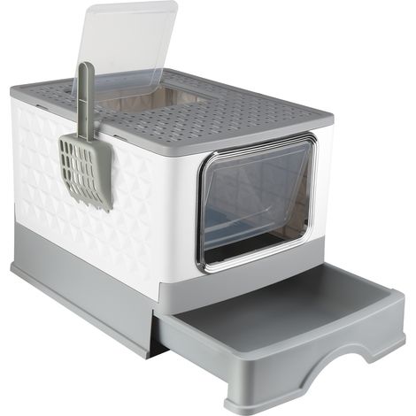 Mascotas, Caja de Arena para Gatos con Tapa, Cajón Extraíble, Arena para Gatos con Tapa, Pala y Filtro Incluidos - GRIS (1/5)