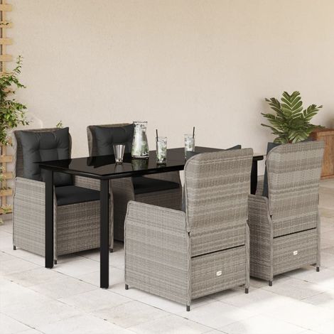 Ensemble à manger de jardin et coussins 5 pcs-Salon de jardin gris clair rotin 427195 (1/5)