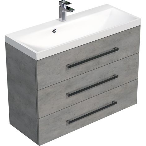 Naturel Meuble de salle de bain avec vasque Naturel Cube Way 100x76,5x40 cm béton (CUBE21003BE)