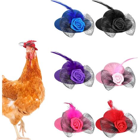 6 chapeaux de poulet Accessoires pour animaux de compagnie mignons Chapeau à plumes avec bande élastique (1/5)