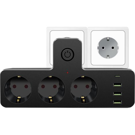 Multiprise USB avec interrupteur, multiprise française 7 en 1 avec 3 ports USB et 1 prise Type-C avec interrupteur (1/4)