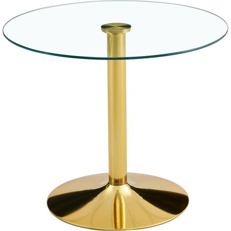 Tavolo da bar rotondo in vetro temperato trasparente e metallo dorato, 85 cm, MODENUIT (1/5)