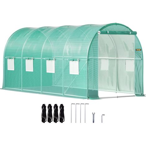 Serre Tunnel Jardin 4,6x2,1x2,1 m Tente Abri Plantes Cadre en Acier Galvanisé Couverture Étanche PE 1 Poutre Supérieure 2 Poteaux Diagonaux 1 Porte 8 Fenêtres pour Cultiver Légumes Fleurs Vert (1/5)