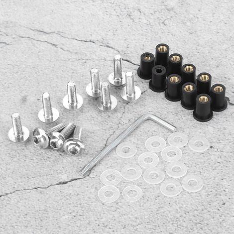 Jeu de 10 boulons et écrous pour carénage moto, kit de fixation universel avec rondelles, vis pare-brise motocyclette, teinte argent, quincaillerie de montage