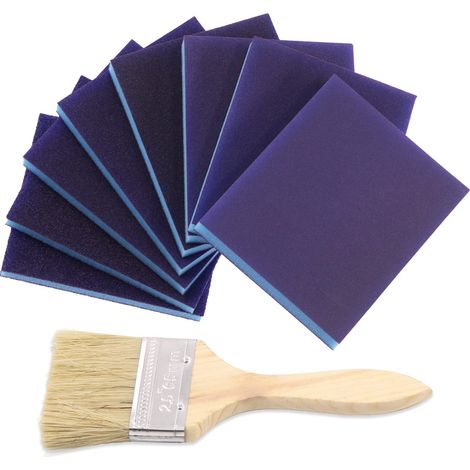 Lot de 21 blocs de ponçage ultra fins pour ponçage humide et sec et pinceau en bois, 12 x 9 x 1 cm, bleu 100 (1/5)