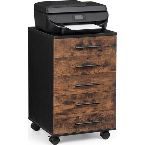 Meuble à roulettes, 5 tiroirs, Noir/Marron (1/5)