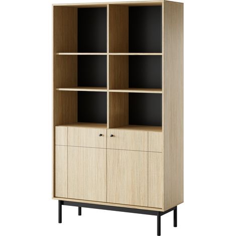 Haute Étagère debout DIEPPE - Chêne - Poignées métalliques - Pieds en bois - Largeur 104 cm, Hauteur 184 cm, Profondeur 39 cm (1/5)
