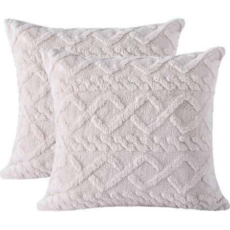 Set of 2 soft cream plush beige cushion covers, 45 x 45 cm, bohemian style square pillowcases with short pillowcases and faux wool muslin squares for sofa, bedroom, etc. (1/5)