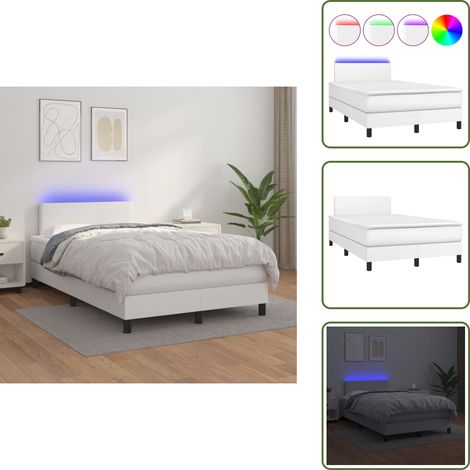 Sommier à lattes de lit et matelas et LED Blanc 120x200 cm - Lit Plateforme - Lit Design - Lit Moderne - Lit Capitonné - Lit Avec Rangement