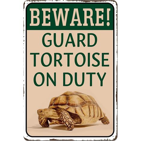 Décoration d'Enclos de Tortue - Installation d'Habitat Extérieur pour Tortue Sulcata, Plaque de Fer Métallique "Attention Tortue de Garde en Service" Cadeau pour les Amateurs de Tortues 20x30 Cm (1/5)