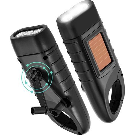 Torche à manivelle 2 pièces torche à manivelle solaire torche à dynamo LED rechargeable avec manivelle lampe à manivelle d'urgence pour panne de courant camping en plein air [Classe énergétique A] (1/5)