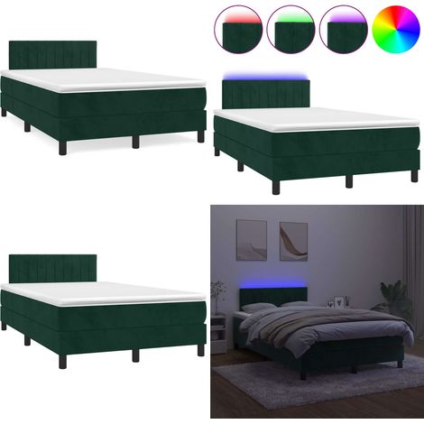 Sommier à lattes de lit avec matelas LED vert foncé 120x190 cm - Lit Plateforme - Lit Design - Lit Velours - Lit Avec Led - Tête De Lit Ajustable - Home & Living (1/5)
