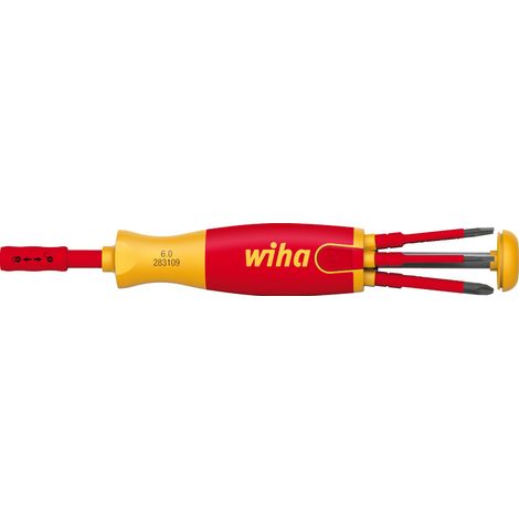 Wiha Giravite con magazzino porta inserti isolati LiftUp electric Phillips, positivo-negativo/Pozidriv, a taglio con 6 slimBit (38611)