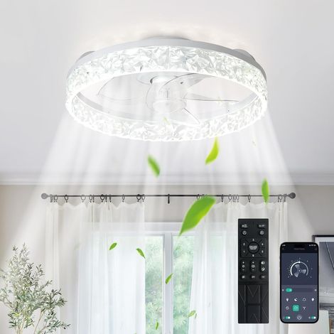 Blanc ,Ventilateurs de plafond avec lumières et télécommande : Ventilateur de plafond encastré 16 pouces avec 6 vitesses et 3CCT - 3000-6500K Dimmable Led Fandelier pour chambre et salon (1/5)