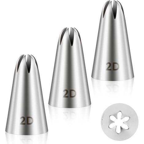 CCYKXA Set of 3 2D stainless steel piping tips for cake decorating - For buttercream, birthday cake icing, cupcakes - Baking supplies - Silver