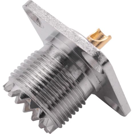 Un connecteur coaxial femelle UHF SO-239 à coupelle carrée à souder, adapté à la radio amateur. (1/5)