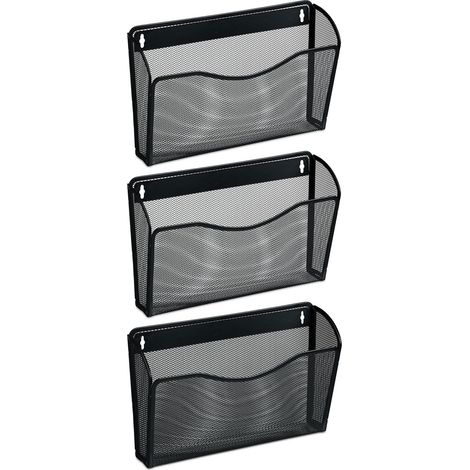 Porte-documents mural en lot de 3, fer, pour magazines et journaux, H x L x P : 22 x 35,5 x 8,5 cm, noir (1/5)