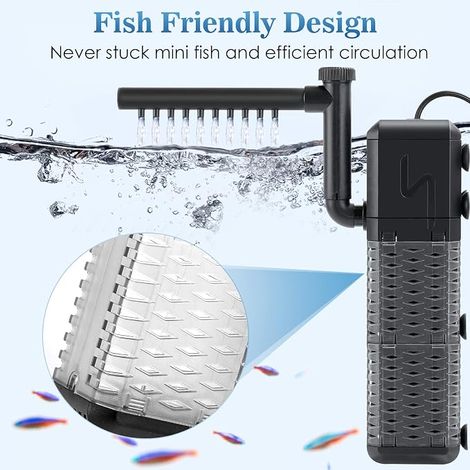 AQQA Adjustable Aquarium Filter 800L/H Aquarium Pump, Ultra-Quiet Indoor Filter for Aquarium Suitable for Aquariums up to 250L (9W) (1/4)