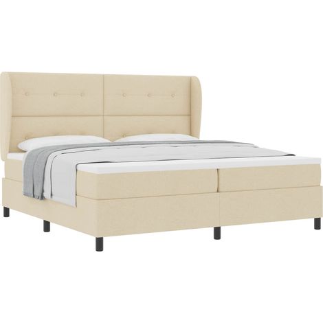 Maison Exclusive - Lit à ressorts avec matelas Crème 200 x 200 cm tissu (1/5)