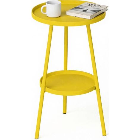 Table d'appoint ronde en métal jaune pour salon ou balcon, 32 cm de diamètre x 51 cm de hauteur (1/5)
