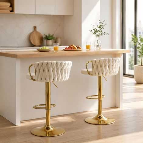 Barhocker drehbar und höhenverstellbar, 2er-Set, Samt Cremeweiß HAVRYA (1/5)