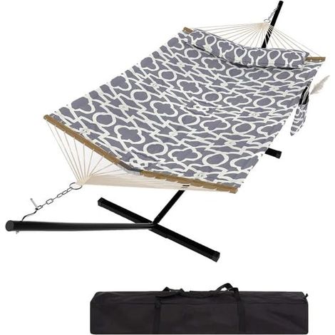 Hamac 2 Places avec Support - Hamac Double avec Structure Acier Robuste - Charge Max 205 kg - 365 x 140 cm - Gris Clair (1/5)