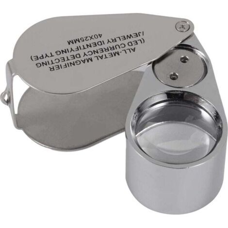 Lupa de joyero de metal, aumento de 40x, plegable, con luz LED y ultravioleta, ideal para diamantes, joyas, monedas y sellos (reconocimiento de divisas e identificación de joyas) (1/5)