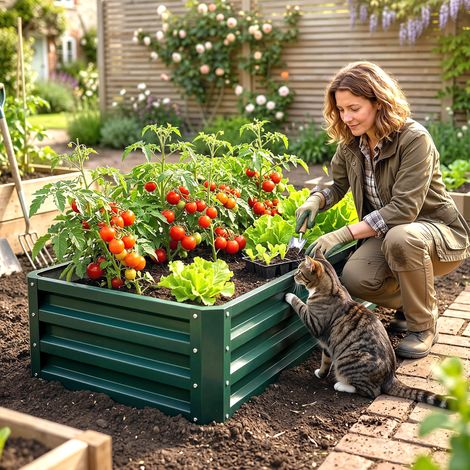 Carré Potager Rectangulaire 120x60x30 cm - Tôle Acier Ondulée Résistante Vert Foncé - Lit Surélevé pour Jardin, Balcon, Légumes et Plantes
