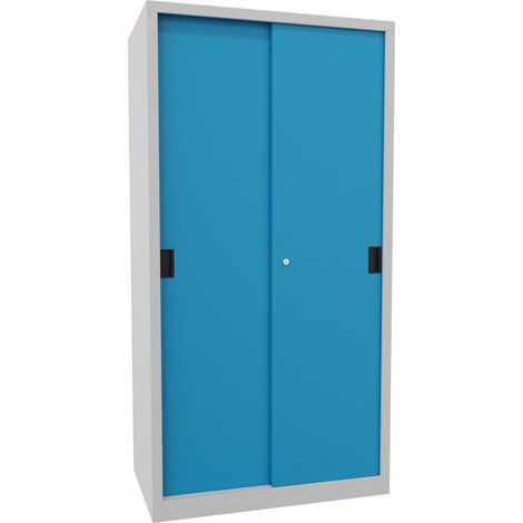 Pavoy Schiebetürenschrank, 1950x1000x600 mm, 4 Böden verzinkt, RAL 7035/5012 (1/3)