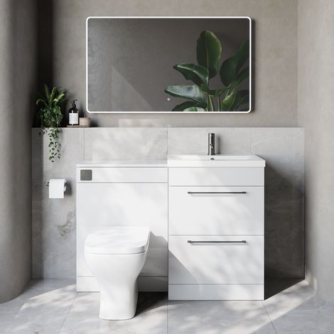 Napoli 390 Cento Gloss White 1200mm 2 Drawer Vanity Unit Toilet Suite with Glide Basin - 1200mm - Gunmetal Grey 320mm HandleWith Kingston Toilet Pan and Seat