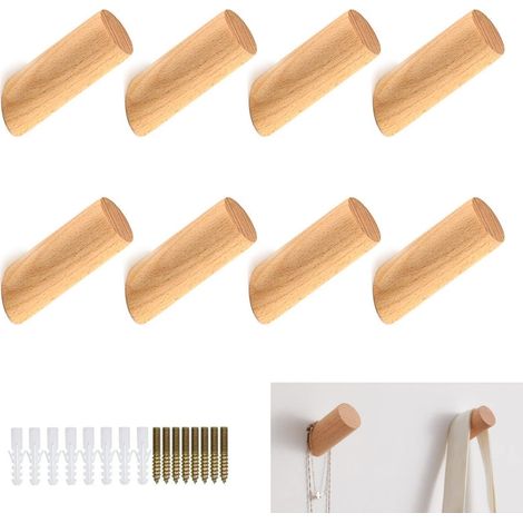 8 Pièces Patère Bois Crochet Mural, Crochets Muraux en Bois Porte-chapeau d'entrée pour Suspendre des Sacs à Main, des Vêtements, des Foulards dans la Chambre, le salon (1/5)