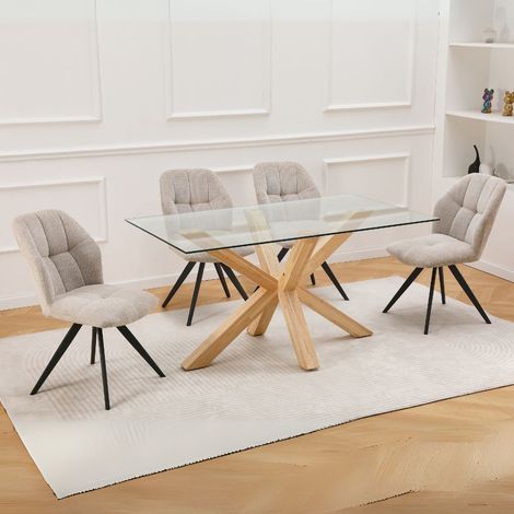 Tavolo in vetro temperato con gambe in legno 160x90 cm - Baito