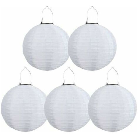 Lot de 5 lampions solaires LED d'extérieur étanches,Pour jardin, église, jardin, fête, décoration (blanc, 30 cm) (1/4)