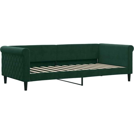 Lit de repos canapé-lit 2 en 1 en velours avec sommier vert foncé 90 x 200 cm sans matelas (1/5)